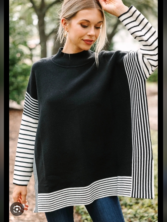 Main Strip Sweaters - Main Strip Striped Mockneck Tunic Sweater